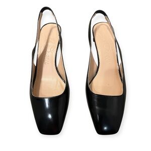 J.Crew Layla Slingback Heels in Black Leather- Size 6